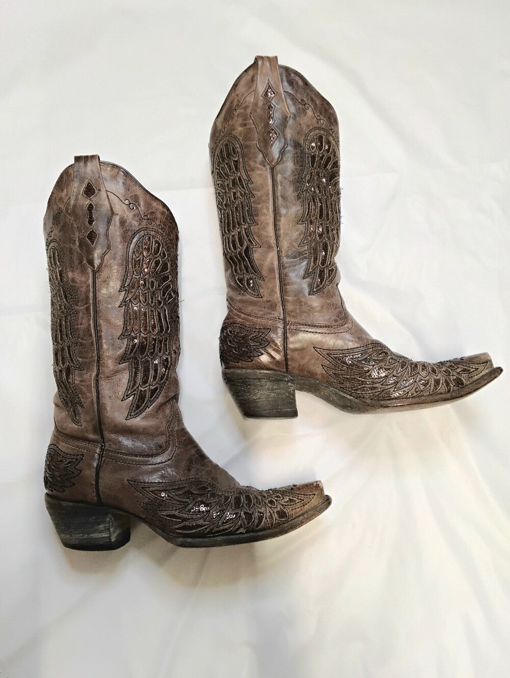 Leather Sequin Wing Cowboy Corral Boots